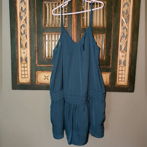 BGBGeneration Y2K Teal Blue Camisole Satin Sleeveless Shorts Dress Romper size S